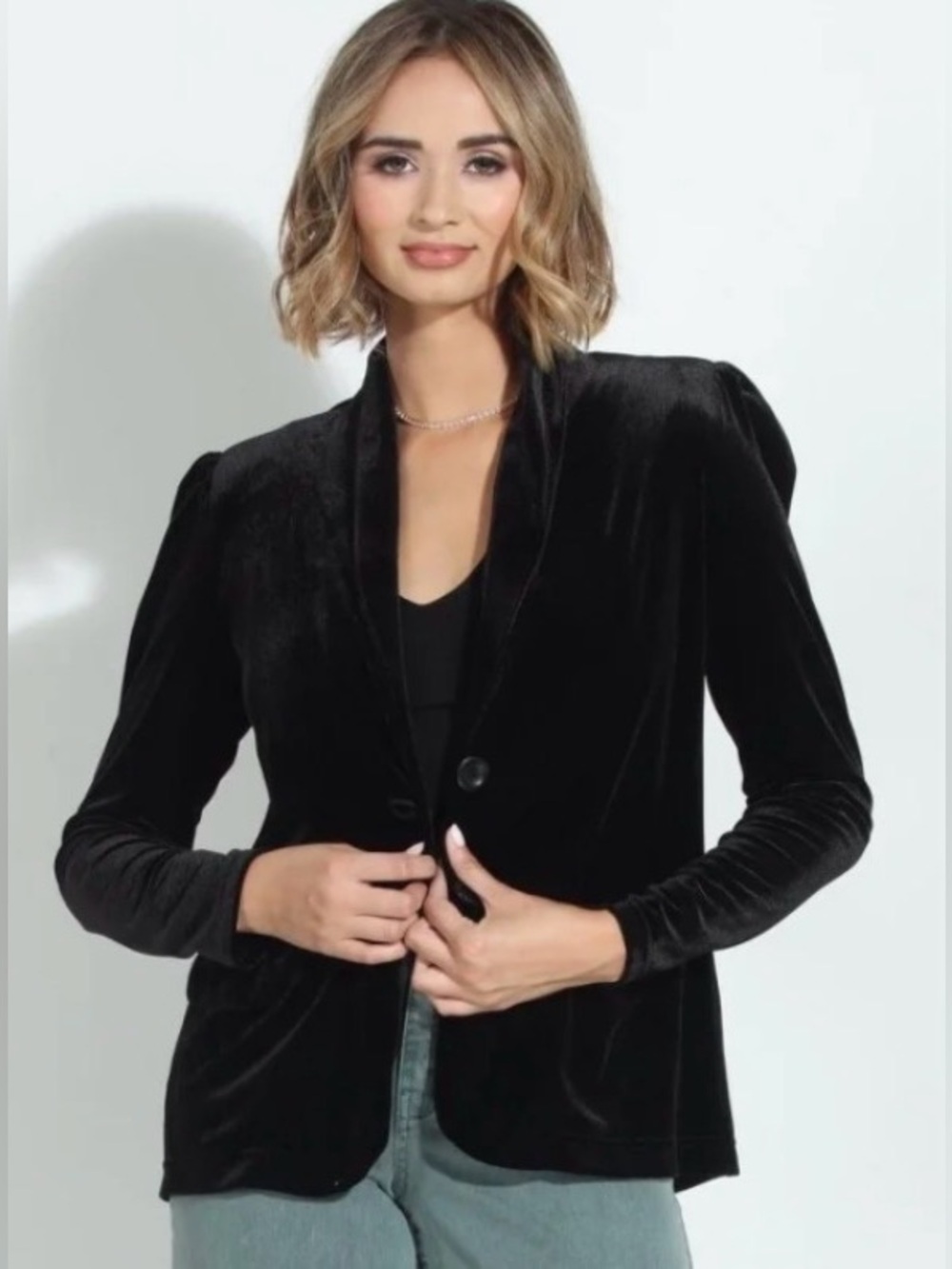 NWT Veronica M 100% Velvet Solid Black 2 Button Shawl Collar Blazer Size XL